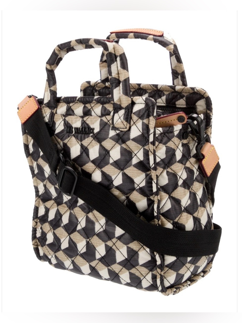 MZ WALLACE NWT Metro Box Autumn Geo Crossbody Tote - Black, Cream & Tan
